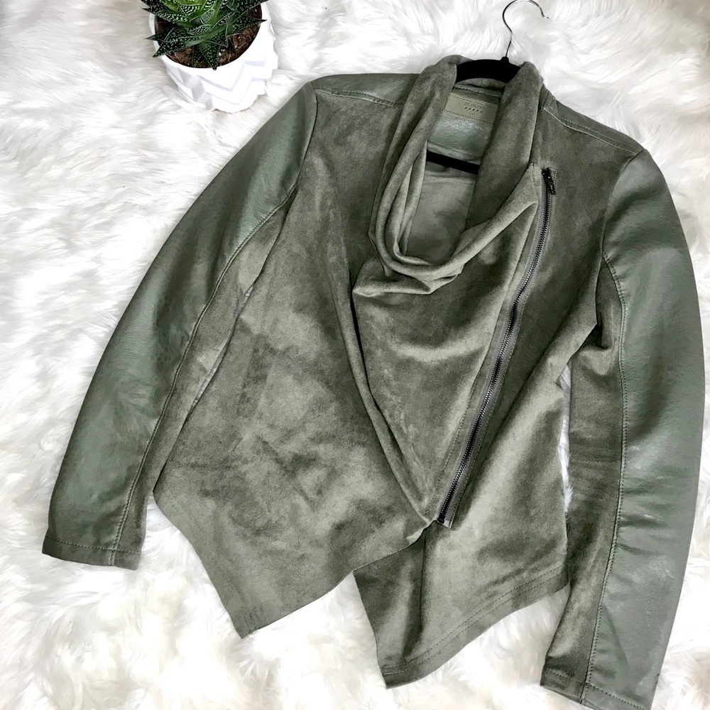 Blank NYC Faux Leather and Microsuede Green Jacket